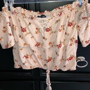 AEO Floral Ruffle off the Shoulder Crop Top